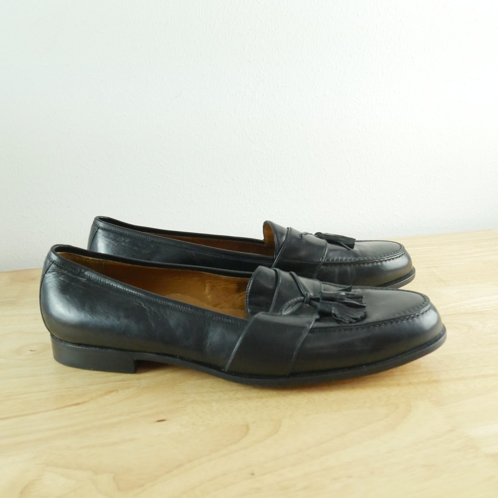 Bragano by Cole Haan Mens 13 M Black Leather Genova Tie Tassel Loafers Italy